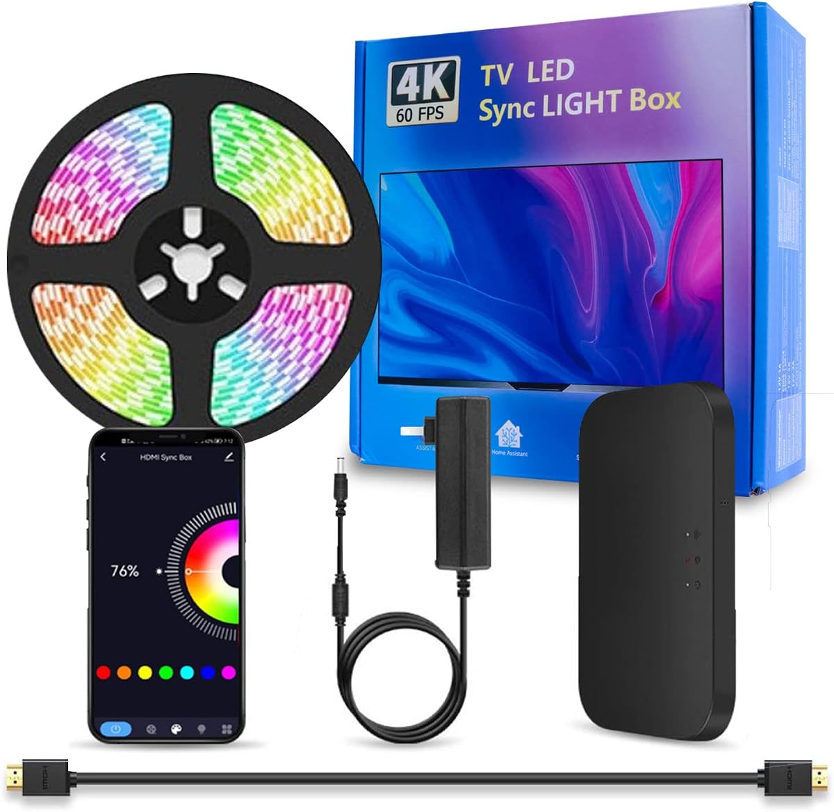 Retroiluminación LED para TV con caja de sincronización HDMI para televisores de 75 a 85 pulgadas Tira de luz LED RGBIC WiFi de 16,4 pies Control de aplicación con sincronización de sonido y escena Compatible con Alexa y Google Assistant para juegos y películas