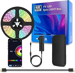 Luz de fundo de TV LED com caixa de sincronização HDMI para TVs de 75 a 85 polegadas RGBIC WiFi LED controle de aplicativo com sincronização de som e cena compatível com Alexa e Google