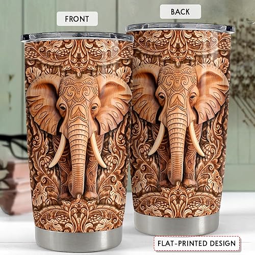 Miniatura 2 de SANDJEST Vaso de elefante de 20 onzas con diseño de elefantes, diseño de madera, de acero inoxidable, con aislamiento, taza de café, taza de viaje,