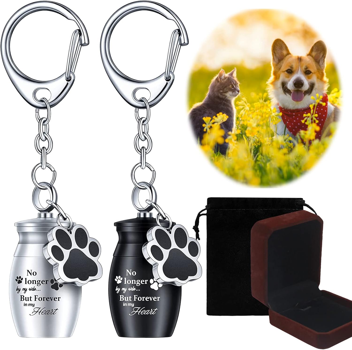 2Pcs Personalized Cremation Urn Keychains with Black Box