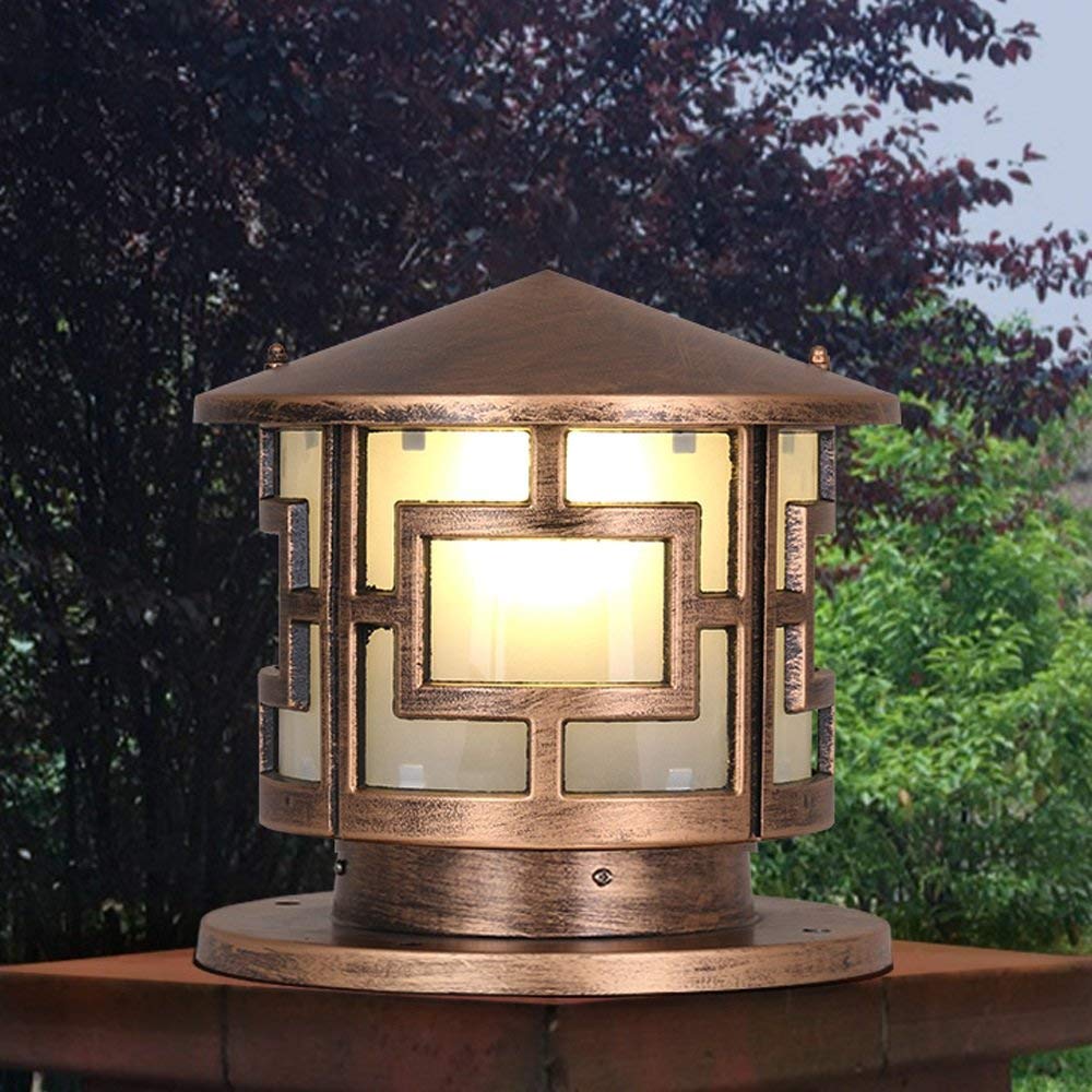 Willa Zewnętrzna Wodoodporna Kolumna Lampa Uliczna Słupek Latarnia Retro LED Ogrodzenie Drzwi Balkon Słup Ogrodzenie Dziedziniec Oświetlenie Zewnętrzne E27 Dekoracja Stół,Round-l