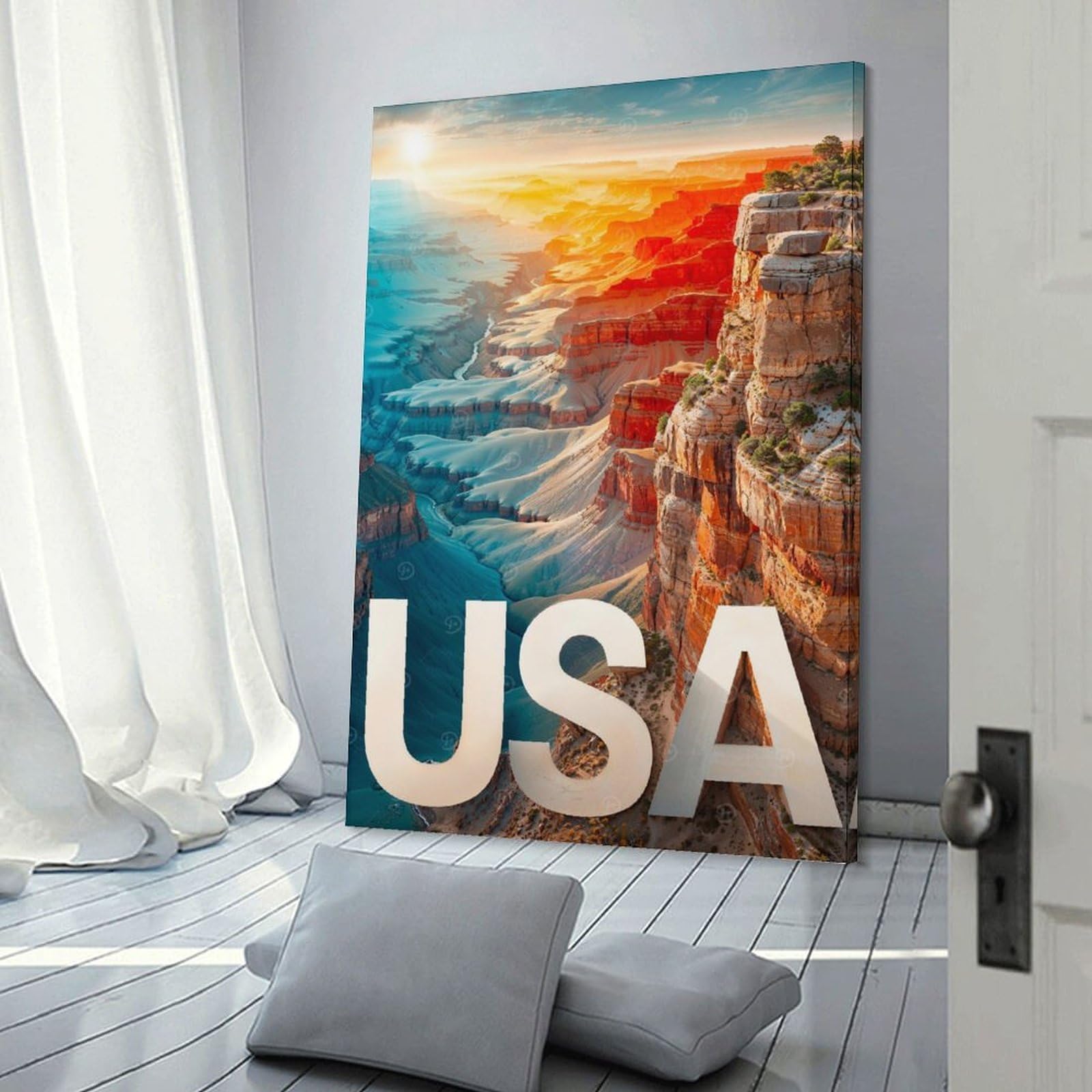 Junmoney Frame-Style-14 Grand Canyon Sunset Usa Home Decor Wall Art 24X36inch(60X90cm), For Bedroom, Guest Room Or Reading Nook, Decorative Wall Art For Cosy Rooms