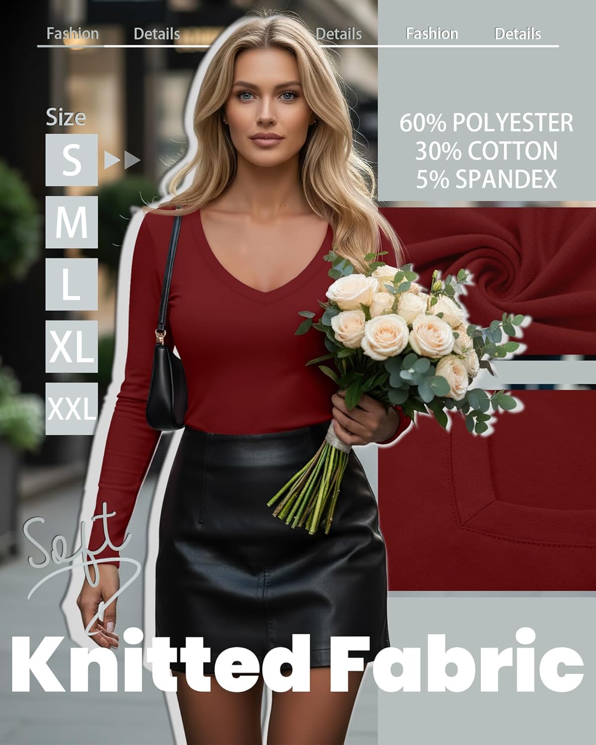 4 Pack Women's Long Sleeve Shirts Tight V Neck Slim Fitted Tops Stretchy Casual Basic T Shirts Layering Tees 2026 - Image 4