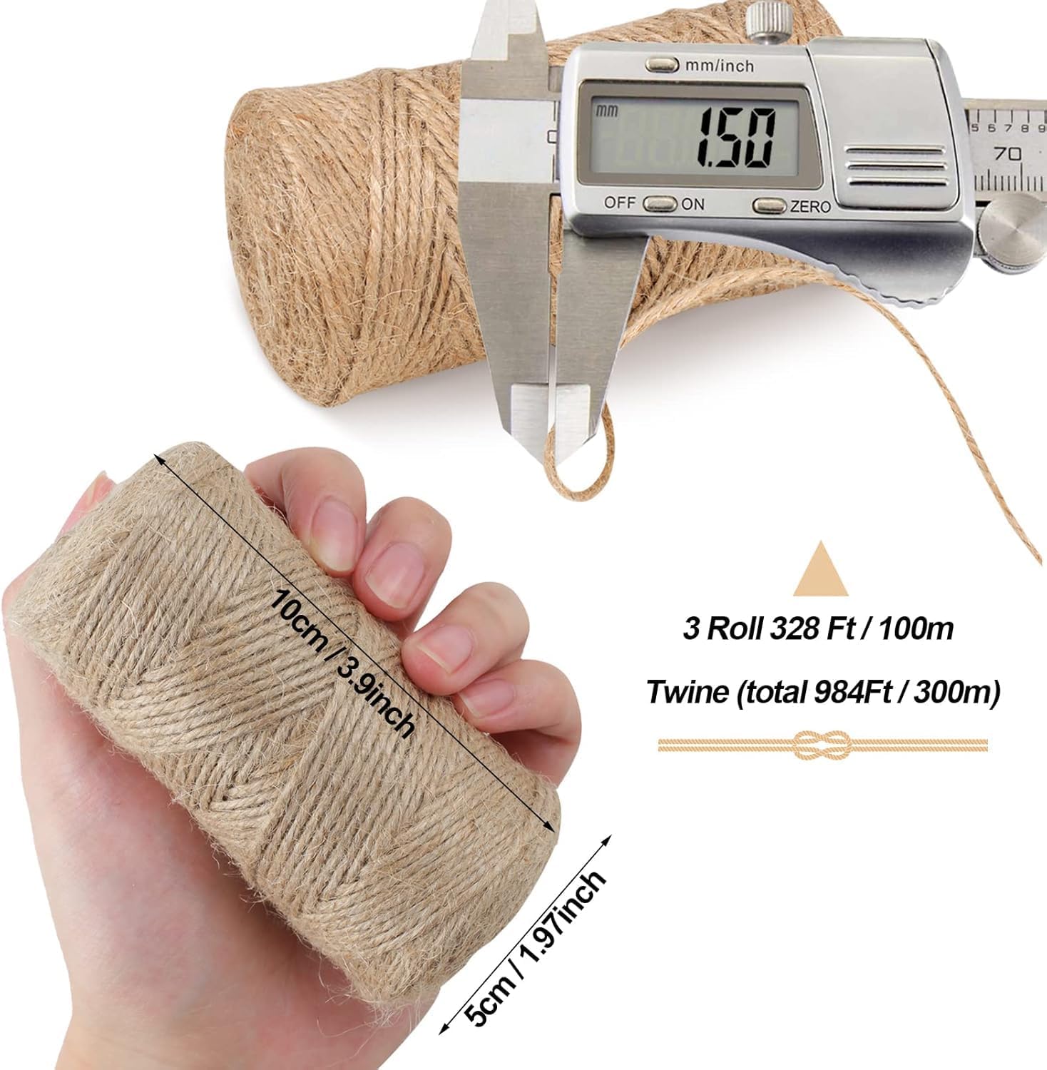 100 Meter Natural Jute Twine, Twine String. (1 Roll), para jardinería, plantas, envoltura de Regalos, arte, decoración de boda, embalaje.