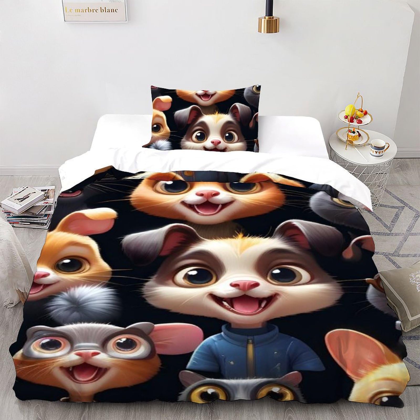 Housse de couette single imprimé 3D animaux pour cadeau fille