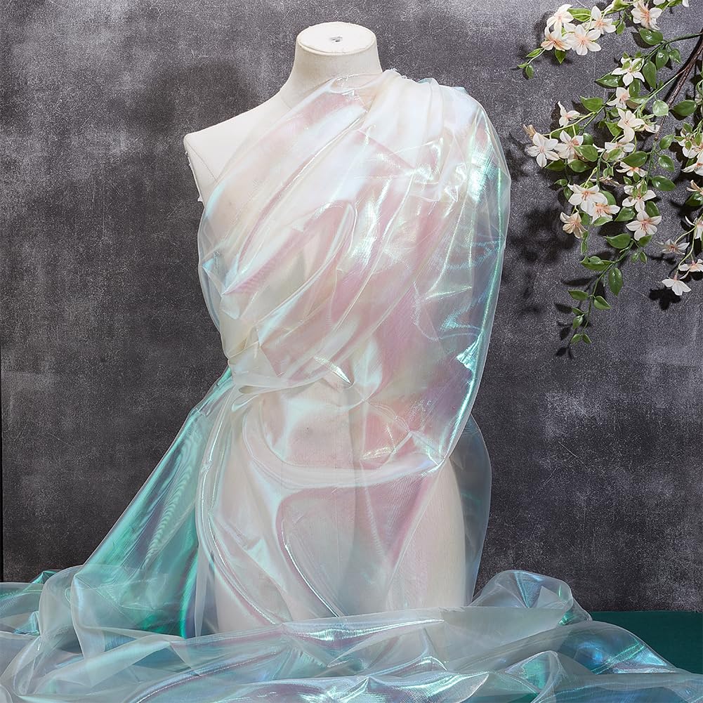 PH PandaHall 4m Iridescent Organza Fabric 1.5m Wide Shiny Fabric Holographic Gauze Fabrics Glitter Fabrics for Wedding Costume Dress Photography Background Party Decor - Image 2