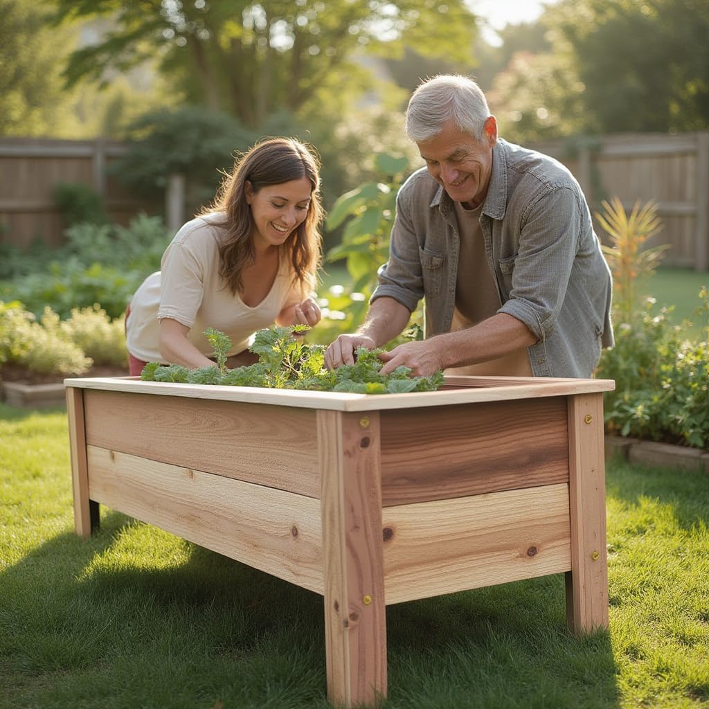 Cedar Raised Garden Bed Planter Box with Legs – Heavy Duty Outdoor Wooden Planter for Vegetables & Flowers, No Bending Elevated Design, Handmade in USA (36in x 15.5in x 16in)