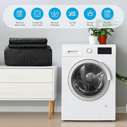 Miniatura 6 de MASVIS Juego de edredón tamaño King, colcha ligera de microfibra acolchada para todas las estaciones, edredones clásicos con patrón de monedas,