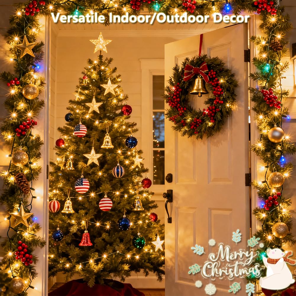 Luci di Natale a batteria, confezione da 4 mini luci trasparenti da 50 LED, 8 modalità con timer, impermeabili, per Natale, interni ed esterni, decorazione per la casa, bianco caldo