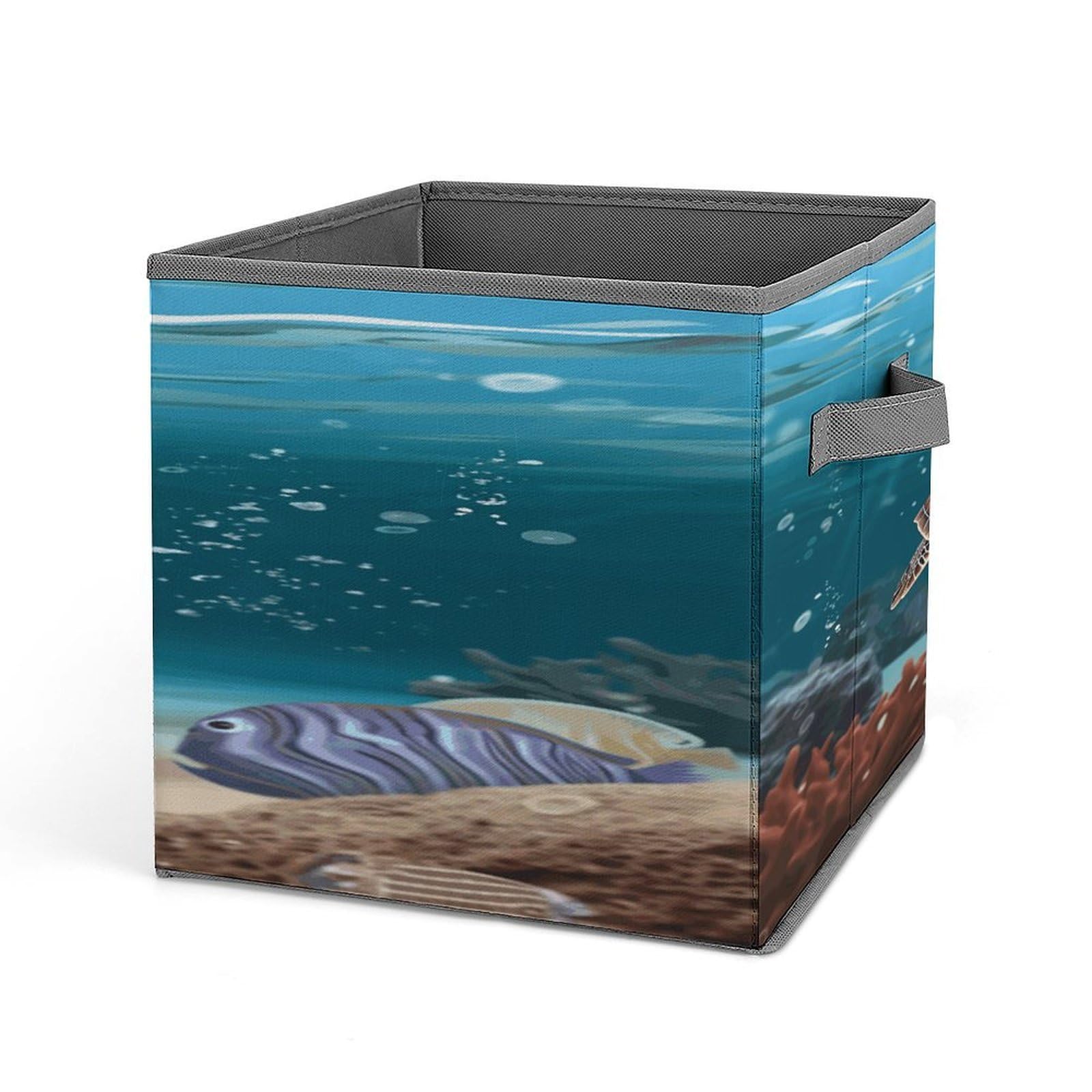 VstaDank Sea Turtle Swimming Storage Bin Collapsible Storage Cubes Organizer Oxford Cloth Storage Box with Dual Handles Large Stackable Closet Storage Bins for Sheets Hat Sweater