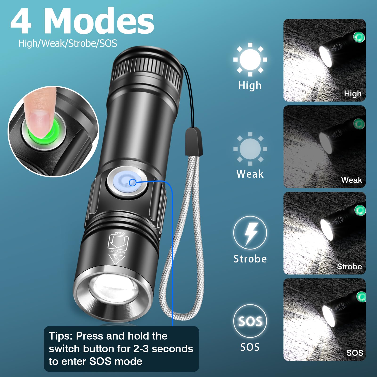 NAKCNM 2-Pack USB Rechargeable Flashlights – Super Bright, Adjustable Focus, Pocket EDC Light