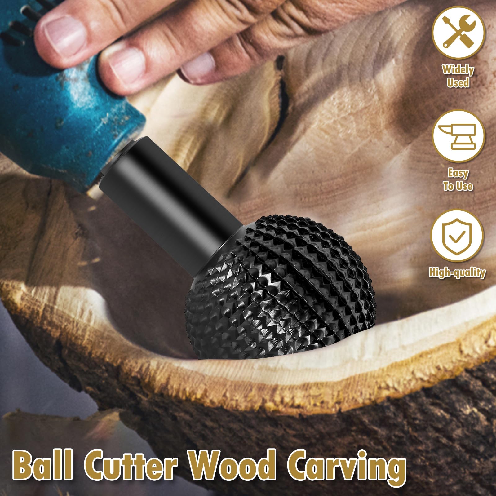 Sphere Rotary Burr Carbon Steel Wood Carving Burr 10mm Shank Durable Rotary Ball Gouge Grinding Head Polishing Engraving Ball Cutter for 115/125 Angle Grinder(Black 10mm) — Amazon image 3