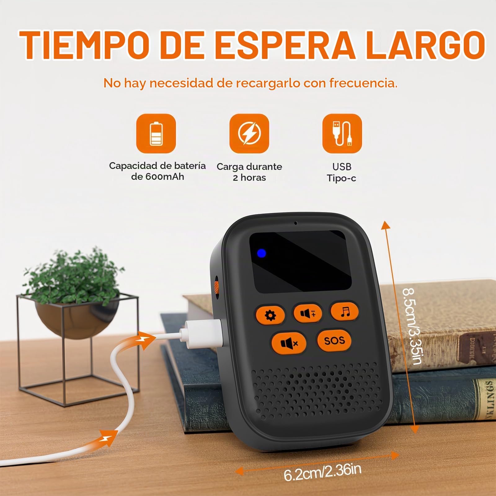 Cuteefun SOS Botón de Llamada Emergencia Inalámbrica, 16 Melodías, 3 Volúmenes, Receptor de Carga USB C con 2 Botones de Llamada, Boton Llamada Emergencia para Ancianos, Paciente