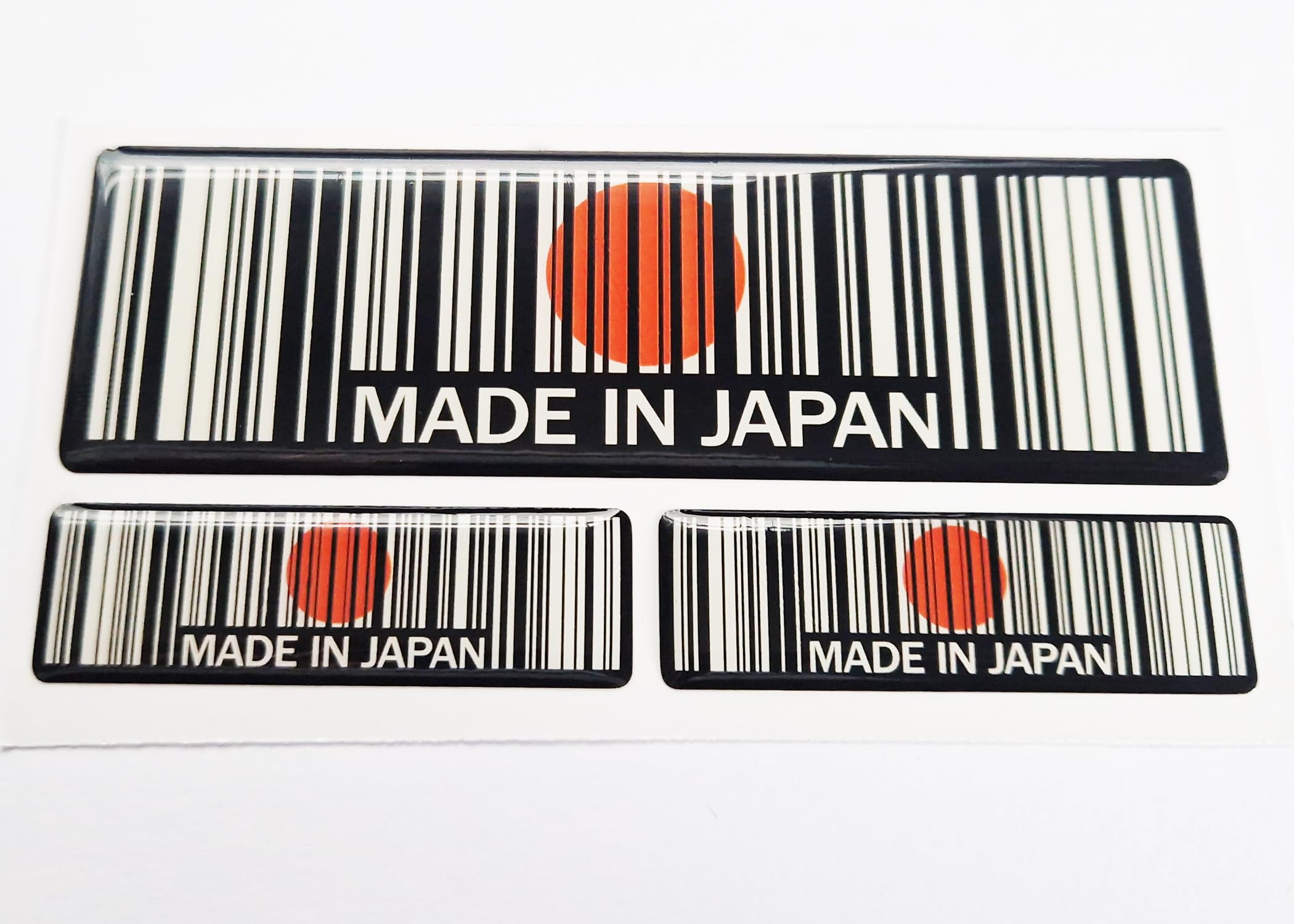 3x MADE IN JAPAN Japanese Flag BARCODE STYLE Epoxy Car Decal Sticker Badge Set of 3