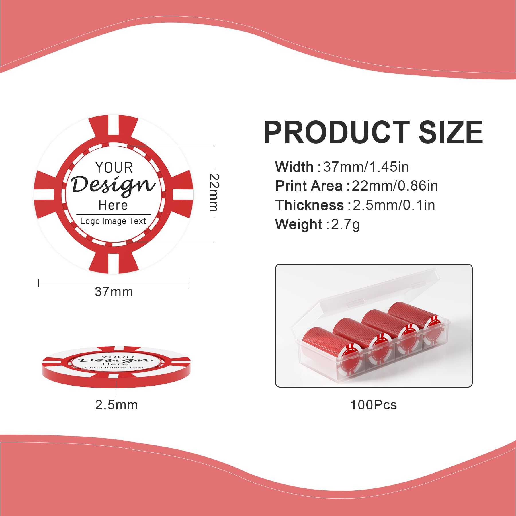 Lot de 100 jetons de poker en plastique ABS pour 9 couleurs imprimées avec votre texte ou image personnalisé, jeton de bar, de boisson ou de dessert, fête, mariage