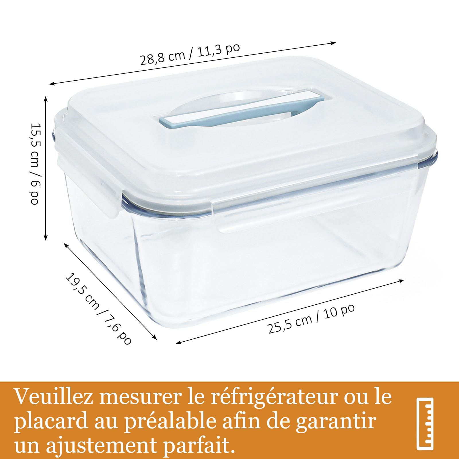 Boîte de Conservation en Verre 6 L avec Couvercle Hermétique | Grand Récipient Alimentaire Rectangulaire pour Four et Congélateur, Meal Prep, Poulet Rôti et Plats Familiaux