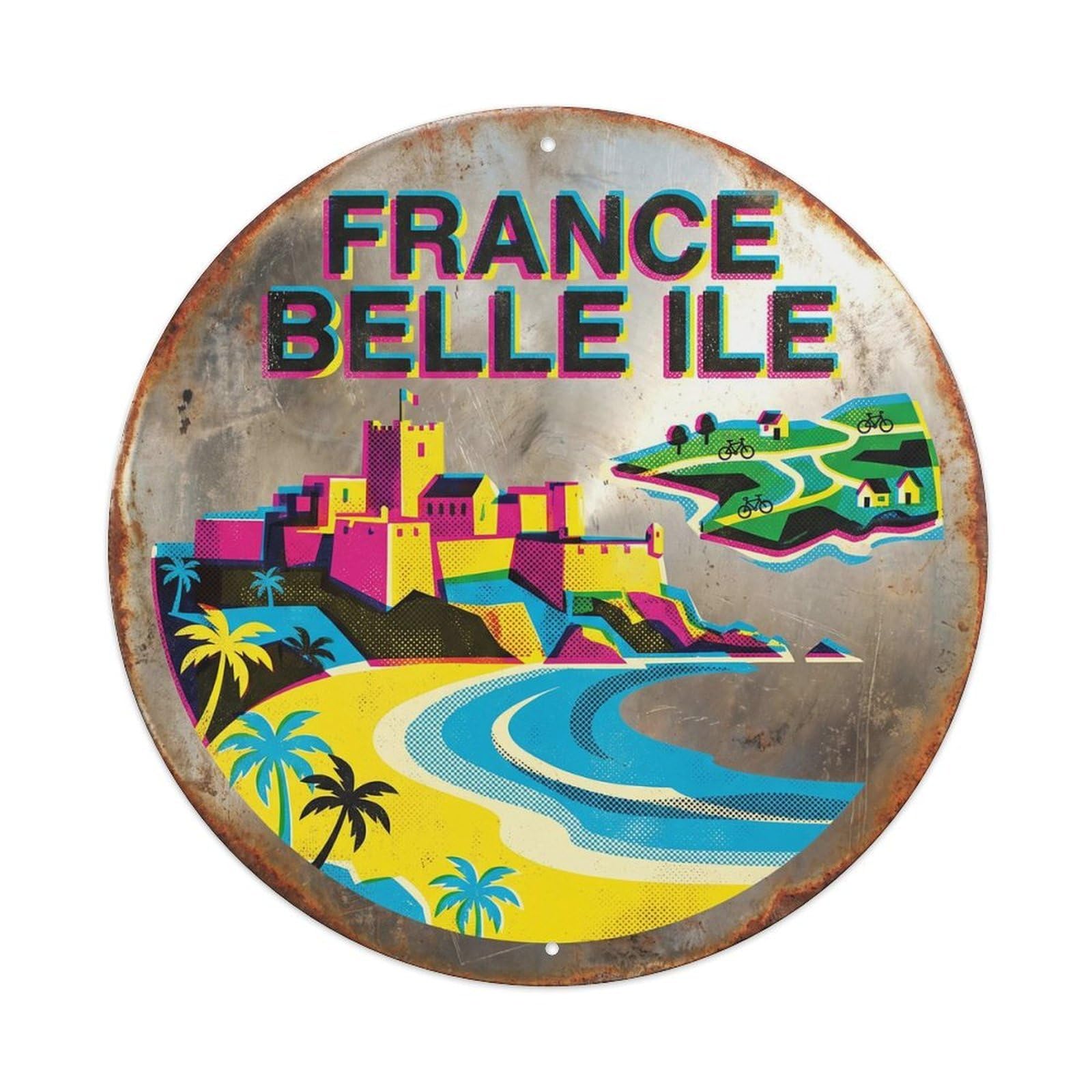Belle Beaches French Vintage Ink Seaside Scenery Metal Tin Sign