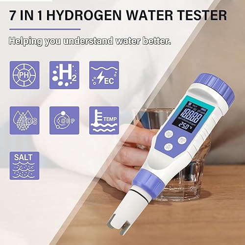 Miniatura 4 de Medidor de agua de hidrógeno para botella de agua de hidrógeno, 7 en 1 H2 TMEP EC TDS Salt pH ORP Medidor TDS Medidor de agua digital para agua