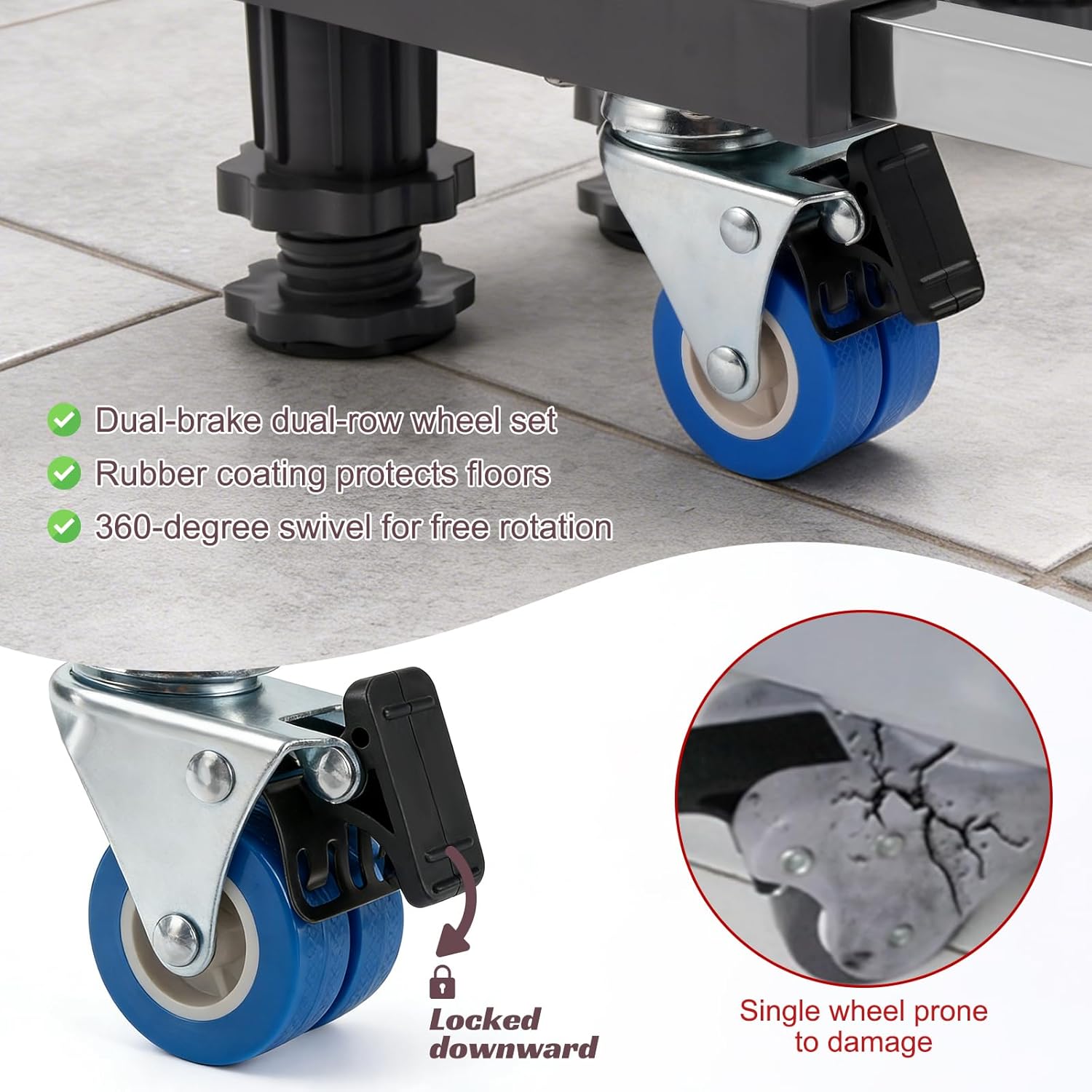 BreeRainz Universal Appliance Stand,Adjustable Washing Machine Stand with 8 Strong Feet,Mini Fridge Stand for Washer,Refrigerator,Dryer（Plastic + Stainless Steel）