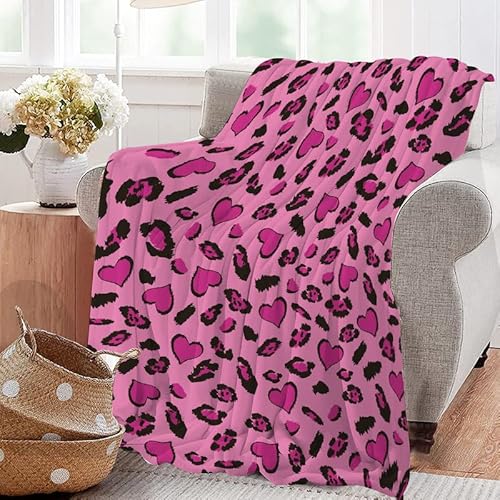Pink Leopard Print Blanket, Pink Heart Leopard Print Gift Blanket, Leopard Print Throw Blanket, Gift Blanket For Girls Women, Blanket In Living Room Bedroom, Birthday Gifts For Youth, 50" X 60"(Pink) #TOP5
