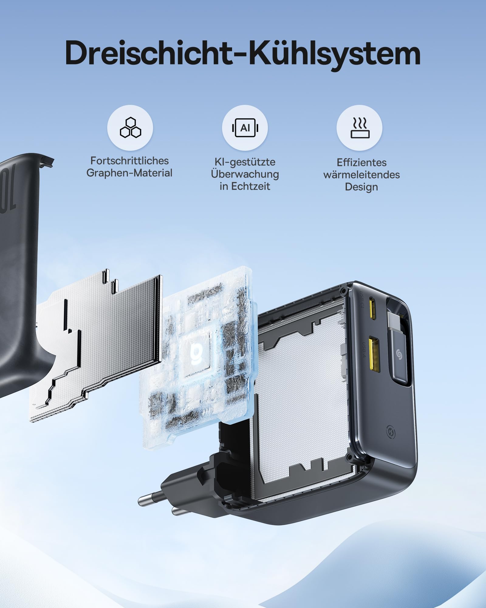 Baseus Enercore USB C Ladegerät 100W mit Ausziehbaren Kabel, 3 Ports GaN Netzteil, PD Schnellladegerät kompatibel mit MacBook Pro Air, Dell, HP, iPad, iPhone 17/16/15/14/13Pro Max Galaxy S25/24Ultra