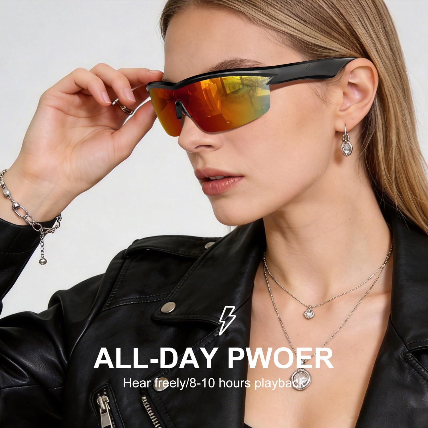 Waterproof Bluetooth Glasses for Cycling Running Black and Red