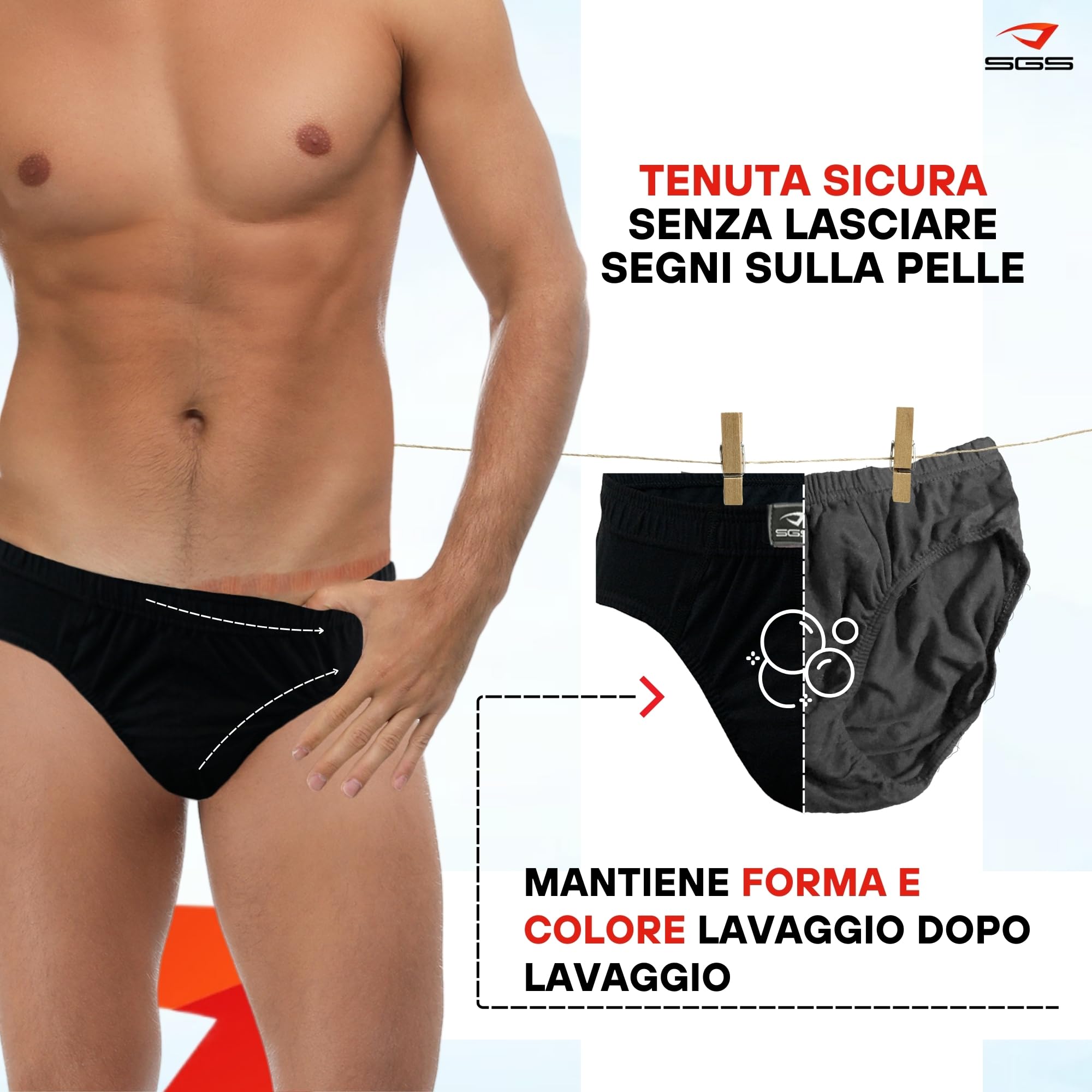 SGS Mutande Uomo - Slip Uomo Cotone Traspirante Confezione da 6 o 12 Pezzi, Taglie S-6XL, Ideale per Uso Quotidiano e Sport