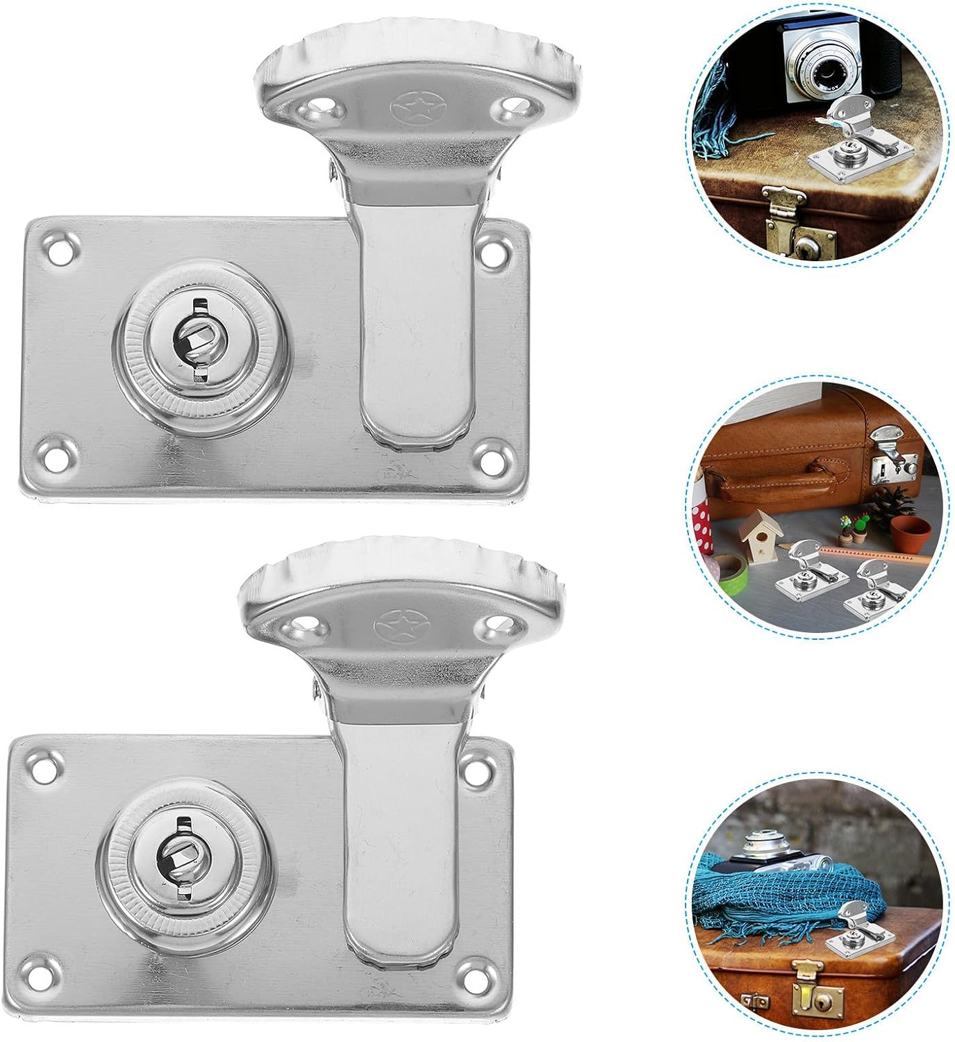 8pcs Vintage Iron Suitcase Lock Hasp Latch with Double Latch Tongues and Predrilled Mounting Holes, Silver Retro Hardware for Storage Box and Wooden Chest, for Luggage Repair