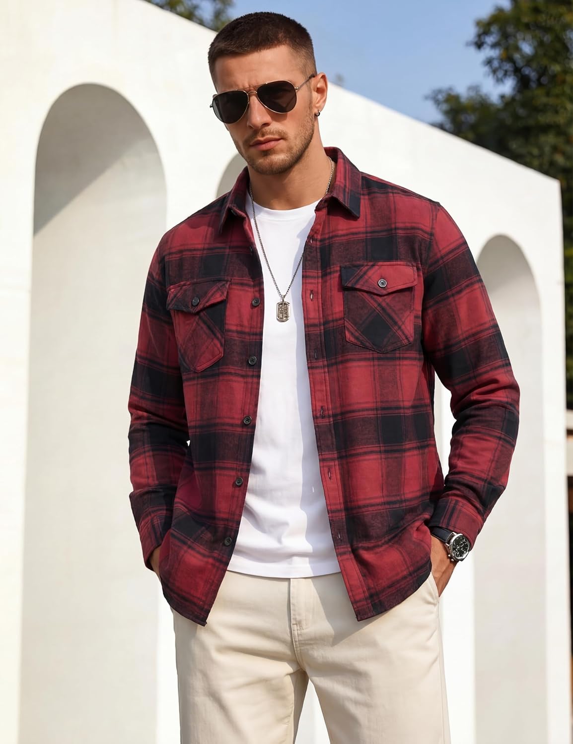 TACVASEN Men's Flannel Shirts Long Sleeve Button Down Soft Brushed Cotton Flannel Casual Plaid Spring Fall Shirt