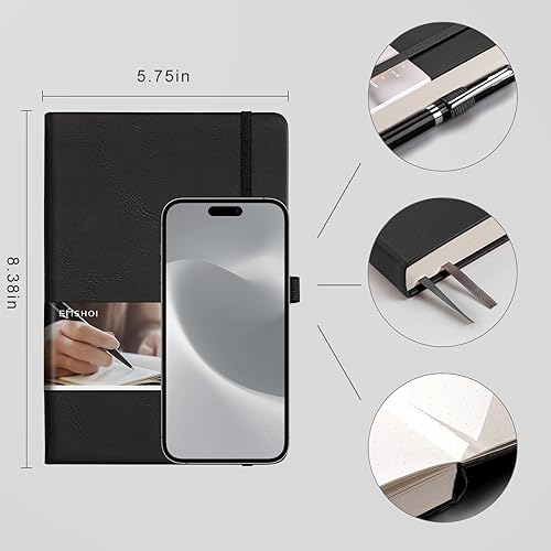 Miniatura 2 de EMSHOI Cuaderno de puntos, 256 páginas A5, cuadrícula de puntos, cuaderno con papel punteado grueso de 4.23 ozm, 16 páginas perforadas, cuero de