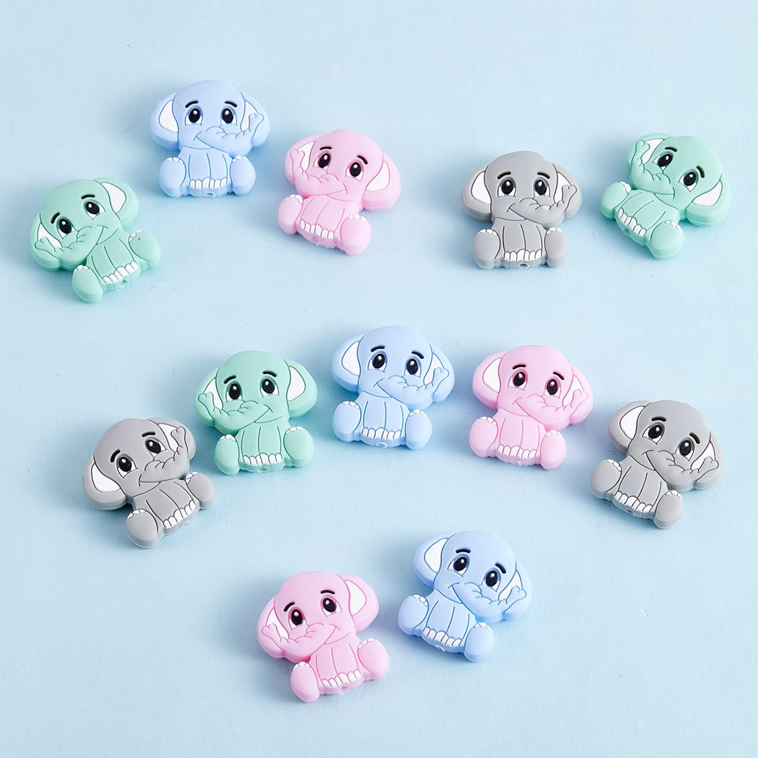 12 Piece Animal Silicone Beads - Cute DIY Bulk Beads for Handicrafts, Pens, Phone Straps, Pendants (Elephant) - Image 3