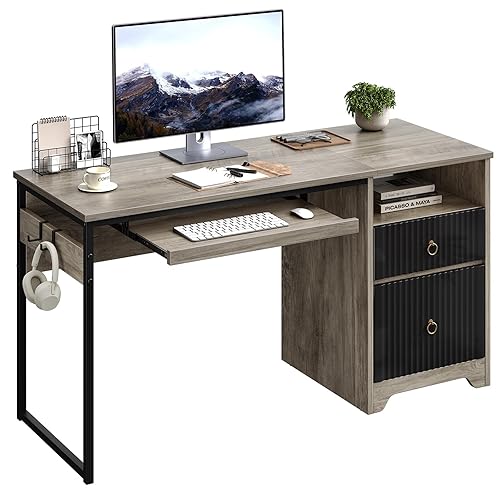 Bestier 55 Inch Computer Desk with Keyboard Tray, Modern Office