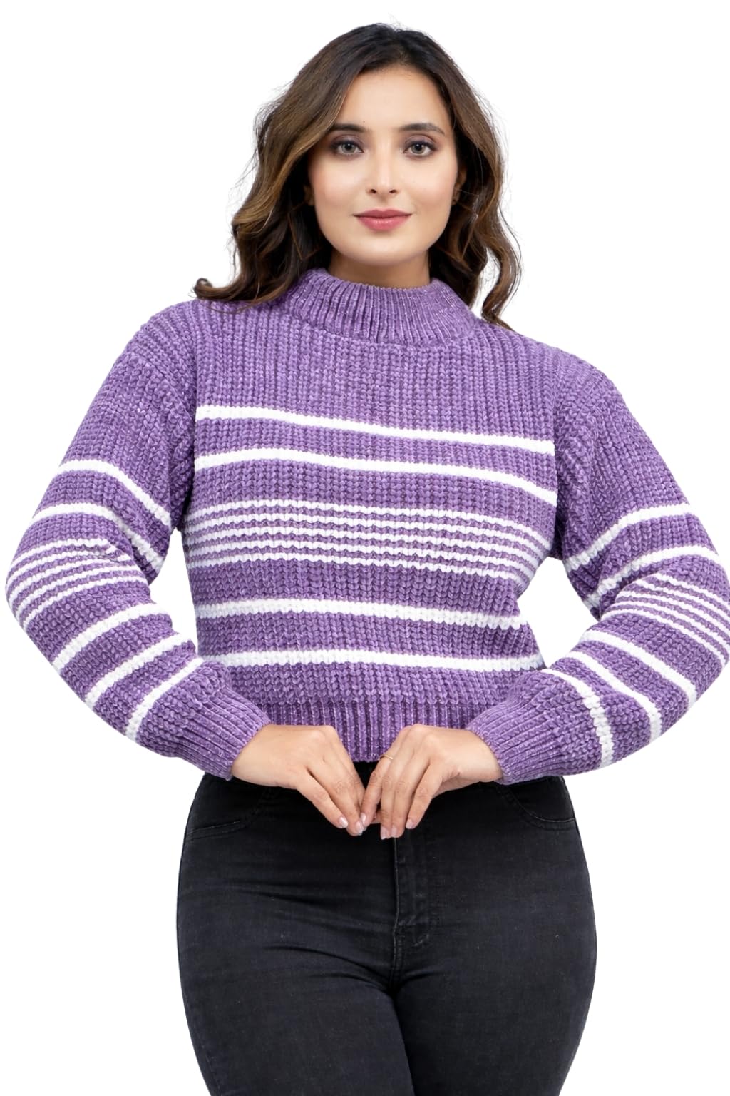 feverfew Stylish Roundneck Sweater | Women's Knitted Sweater | Self Design | Casual Bubble | Sweater for Ladies | Cardigans Sweater-picture-23