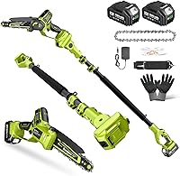 Supstable Cordless Pole Saw & Mini Chainsaw: 16ft Reach, 6/8 Inch Bars, 2x4Ah Batteries, Auto Oiling, Tool-Free Tension - Tree Trimmer