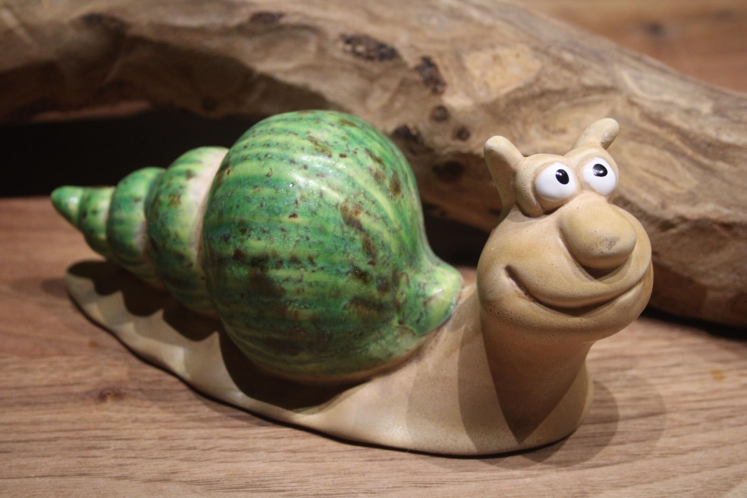 Holzwurm Set di 2 lumache grandi in ceramica con casetta verde, L 19 cm, H 8 cm