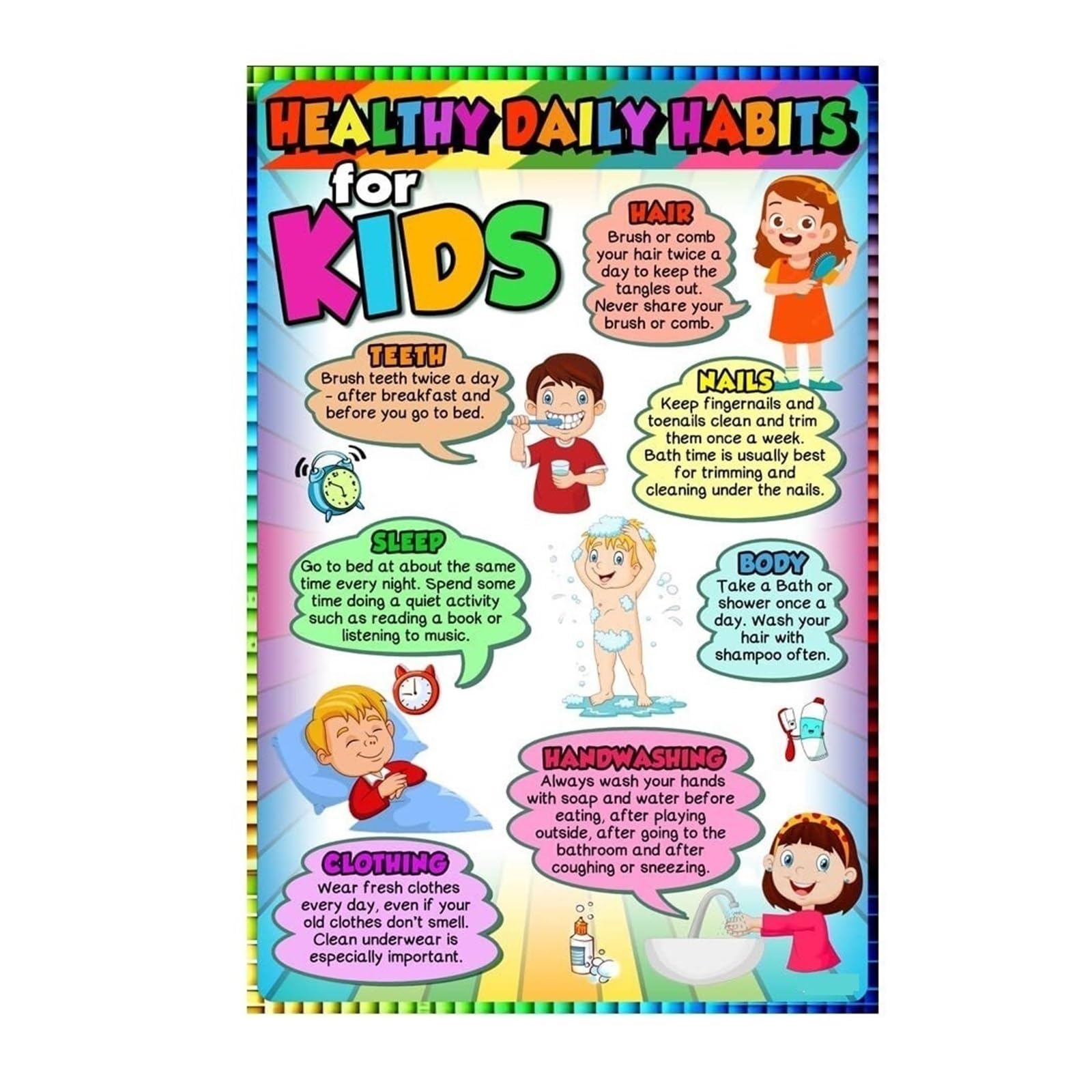 HGETJOHXEM Daily Routine Chart Healthy Habits Poster Educational Decor for Childrens Room Preschool Kindergarten Elementary School Classroom(Framed,16x24inch(40x60cm))