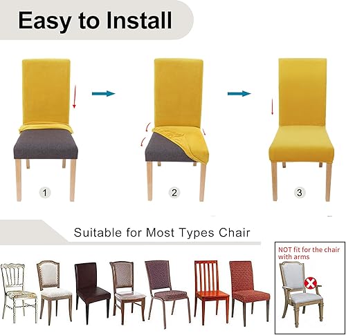 Miniatura 6 de Smiry Juego de 6 fundas elásticas de terciopelo para sillas de comedor, ajuste suave, extraíble, lavable, protector para silla Parsons de cocina,