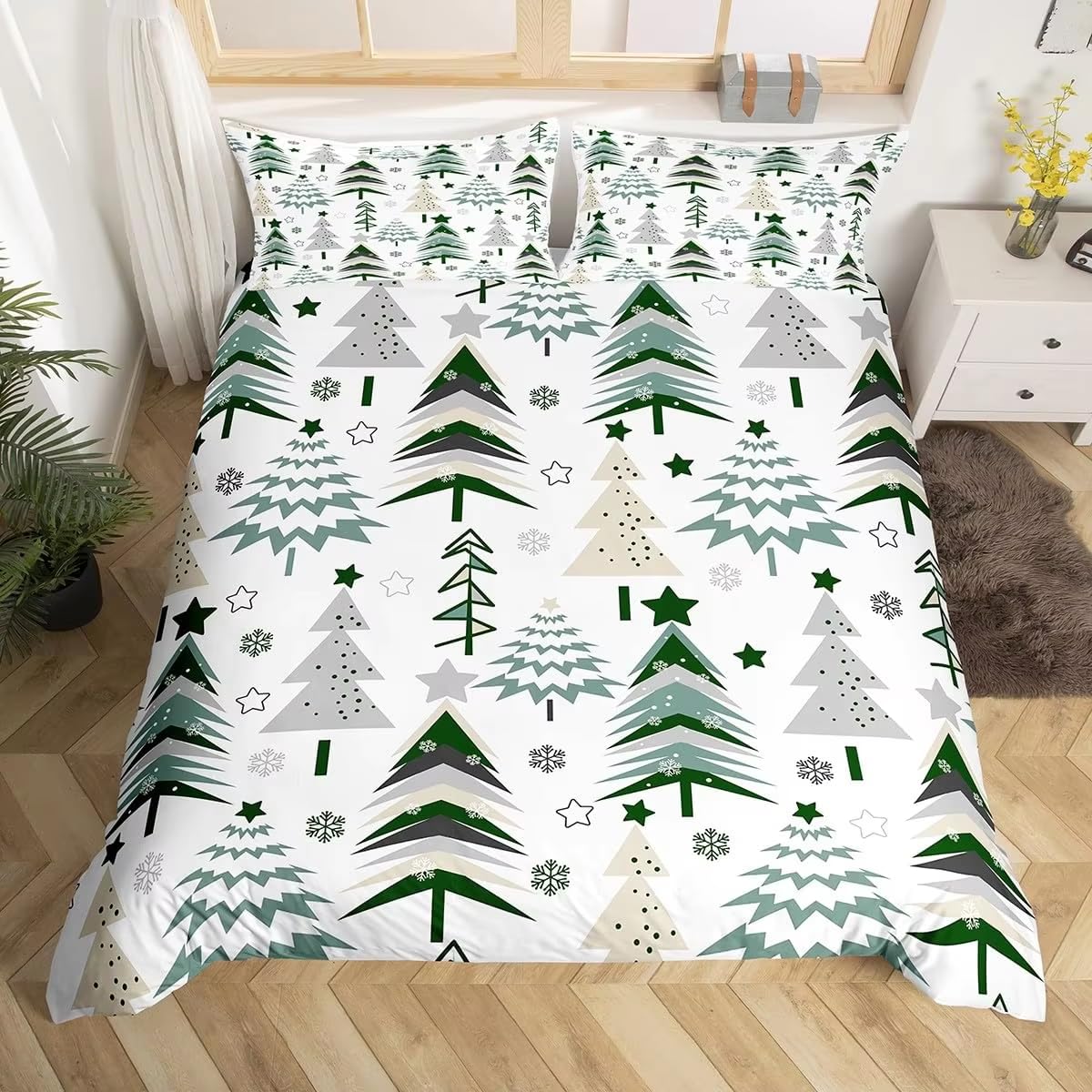 Housse de couette Noël 200x200 imprimé sapin bonhomme de neige