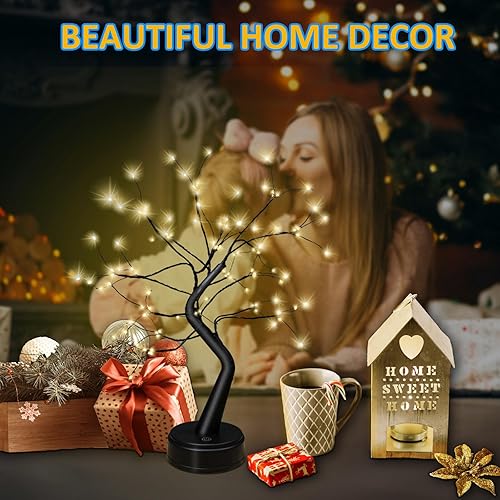Miniatura 2 de OTAVILEM Luces de árbol bonsái negras para decoración del hogar, luces LED y árboles centelleantes para decoración estética de habitación, lámpara