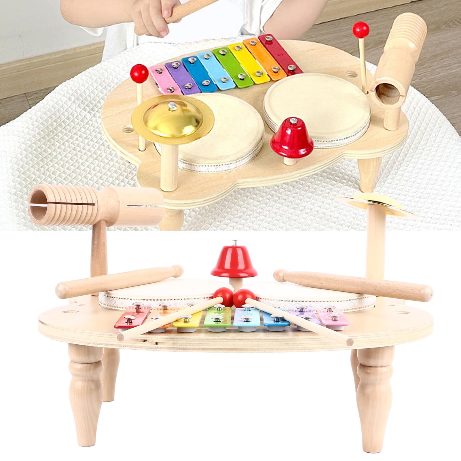 Juego de batería para niños, percusión educativa de madera para amantes de la música para bebés con material de madera