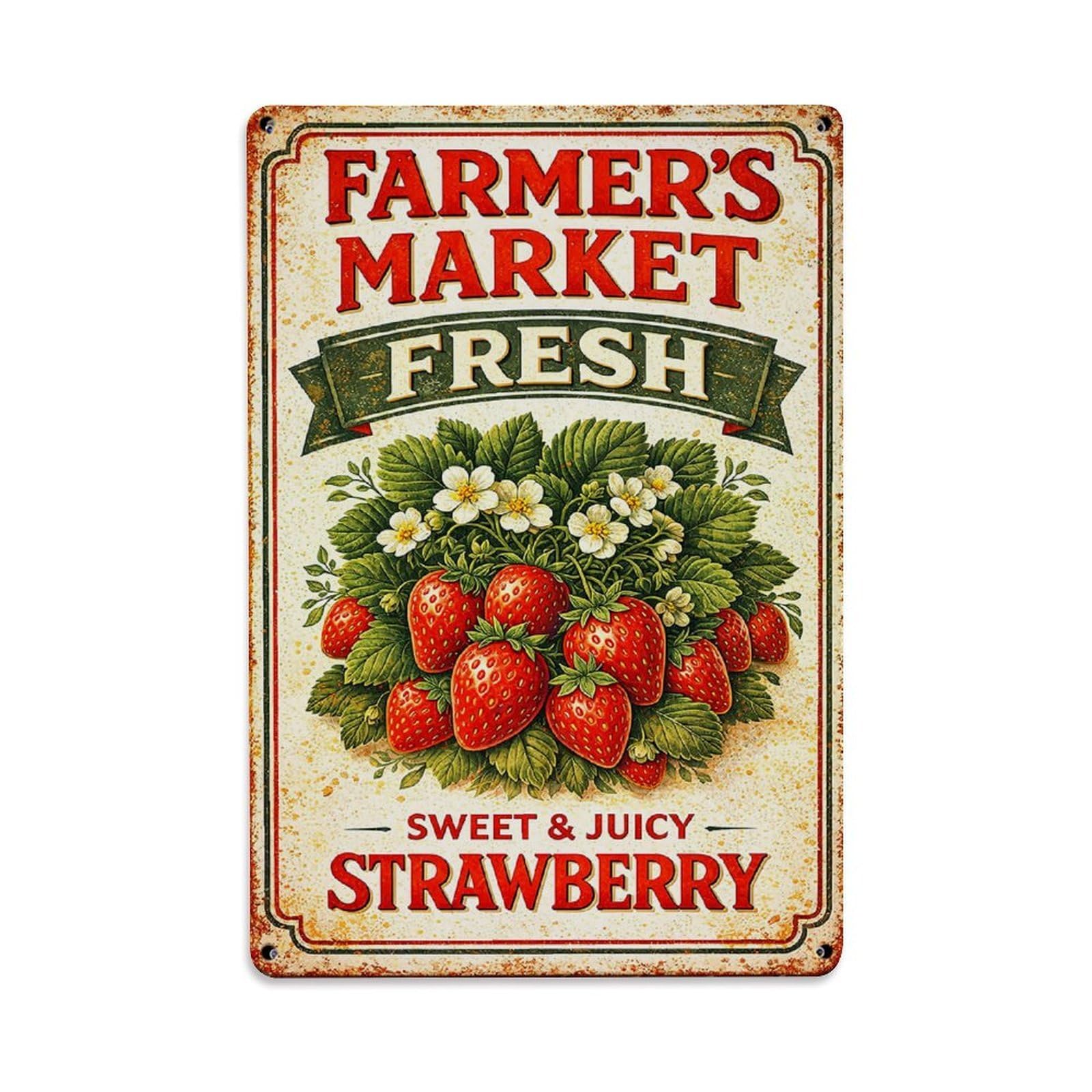 Nestemfo Vintage Fresh Strawberry Market Sign Print Tin Sign Metal Sign, Living Room,Bar, Home, Bedroom Wall Decor,Retro Metal Poster 8X12 Inches