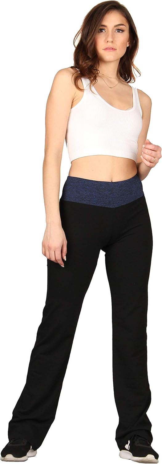 Lildy Women’s Cotton Blend Yoga Pants, High Waistband Straight Legged No See Through Material