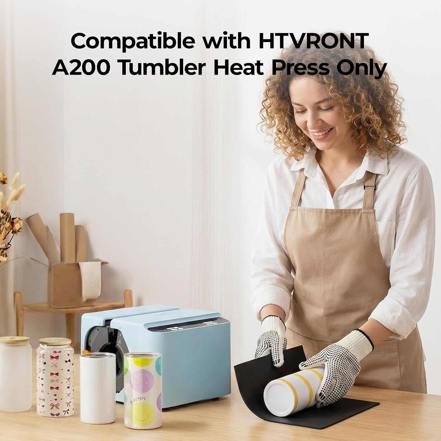HTVRONT 4mm Heat Press Mat for A200 Machine to wrap 15 oz & 20 oz Straight Tumblers, 16 oz Glasses