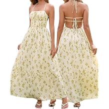 XinFSh Women's Summer Floral Halter Beach Maxi Dress Flowy A Line Backless Vacation Boho Sundress