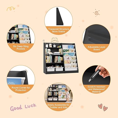 Miniatura 234 de Estantería de madera rosa de 4 niveles para niños, estantería de 5 capas, estante para libros de almacenamiento para bebés, organizador de juguetes