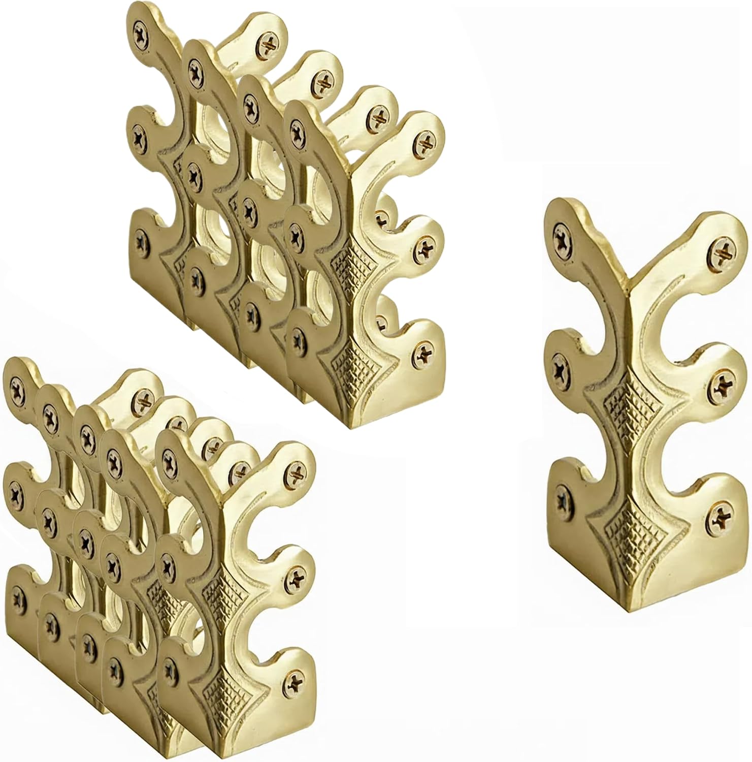 10Pcs Solid Brass Iron Alloy Baseboard Corner Protectors, Vintage Decorative Skirting Board Corner Guards for Furniture & Home Edge Protection (Gold Protectors with 60 Matching Screws)
