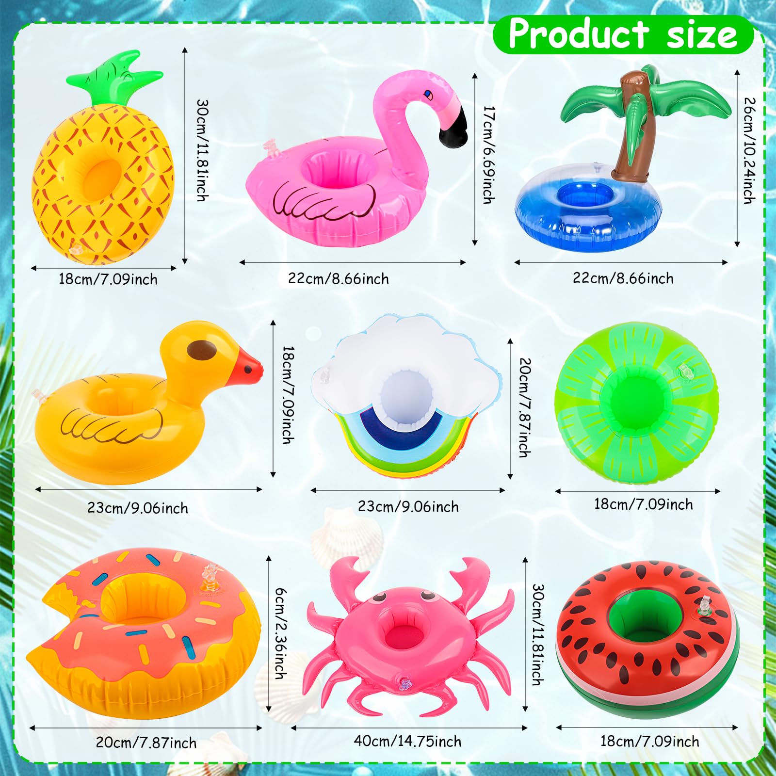 Aufblasbare Getränkehalter Mini Flamingo Palme, 9-teiliges Set mit Luftpumpe für Sommer, Hallenbad, Freibad, Strand