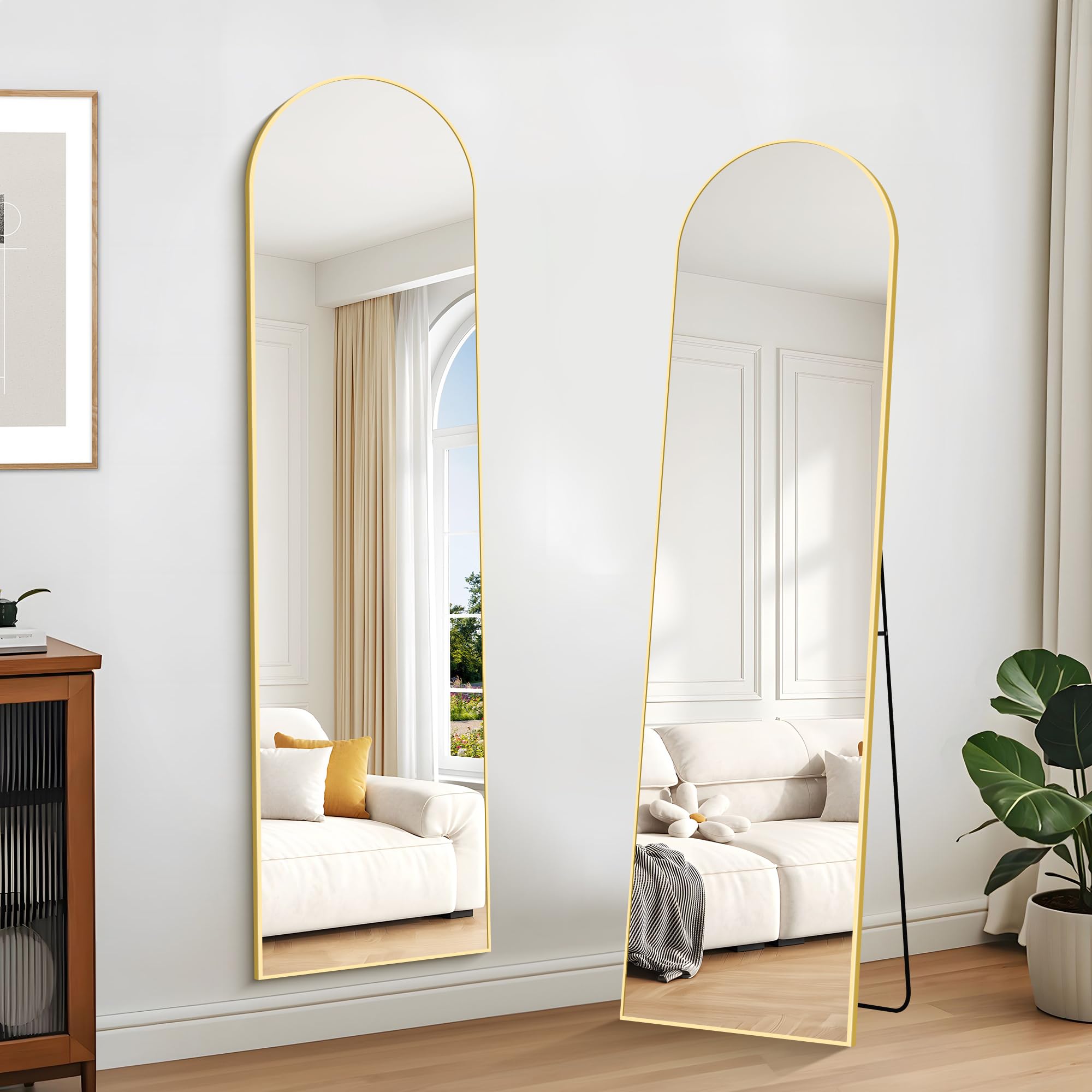 KOCUUY Full Length Arc Mirror, 150 x 40 cm Gold Standing Large Standing Mirror, Large Metal Framed Wall Mirror for Living Room, Bedroom, Hallway