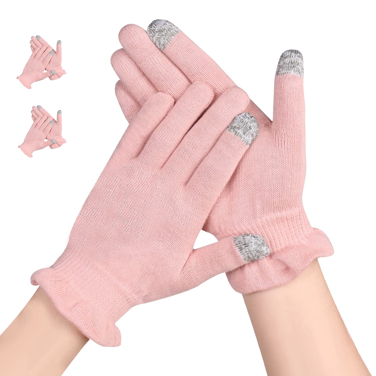 Aovyoo Women's Pink 2 Pairs 100% Cotton Gloves For Eczema Dry Hands, Moisturising Gloves Touchscreen, Eczema Gloves For Men, Spa, Hand Care (M)