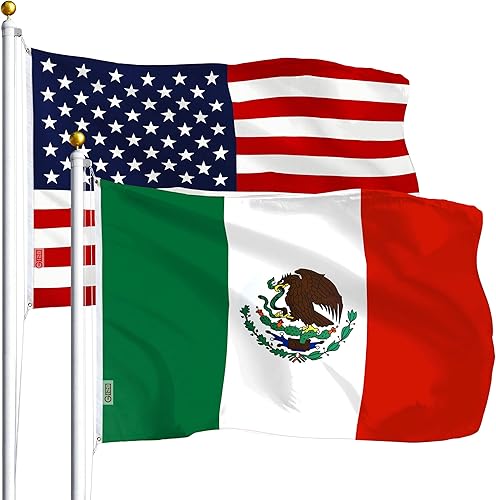 G128 Paquete combinado bandera estadounidense de Estados Unidos de 3 x 5 pies 75D con estampado de estrellas y bandera de México Mexicana de 3 x 5